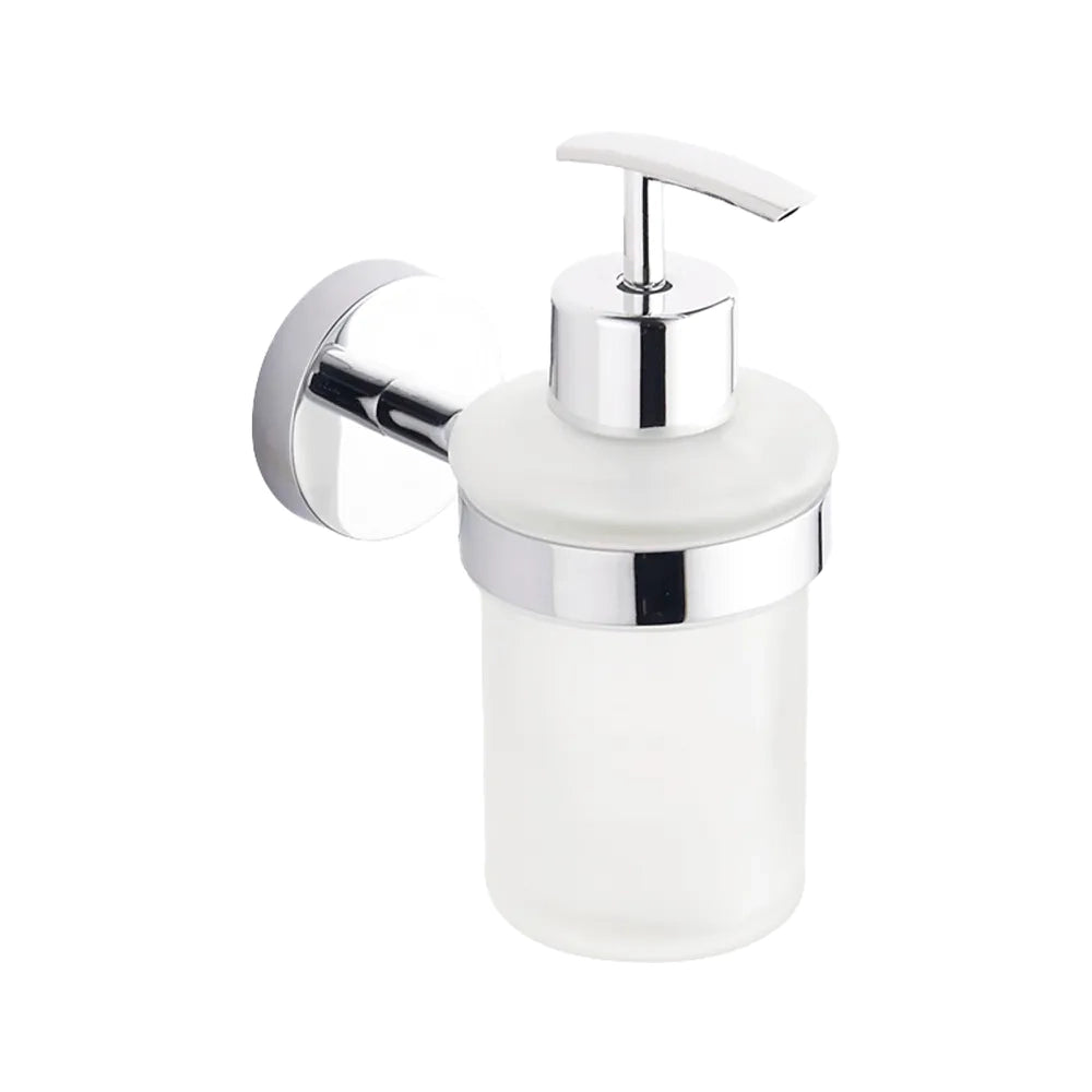 Dispenser sapone a muro in zinco cromato e bicchiere in vetro | Spin