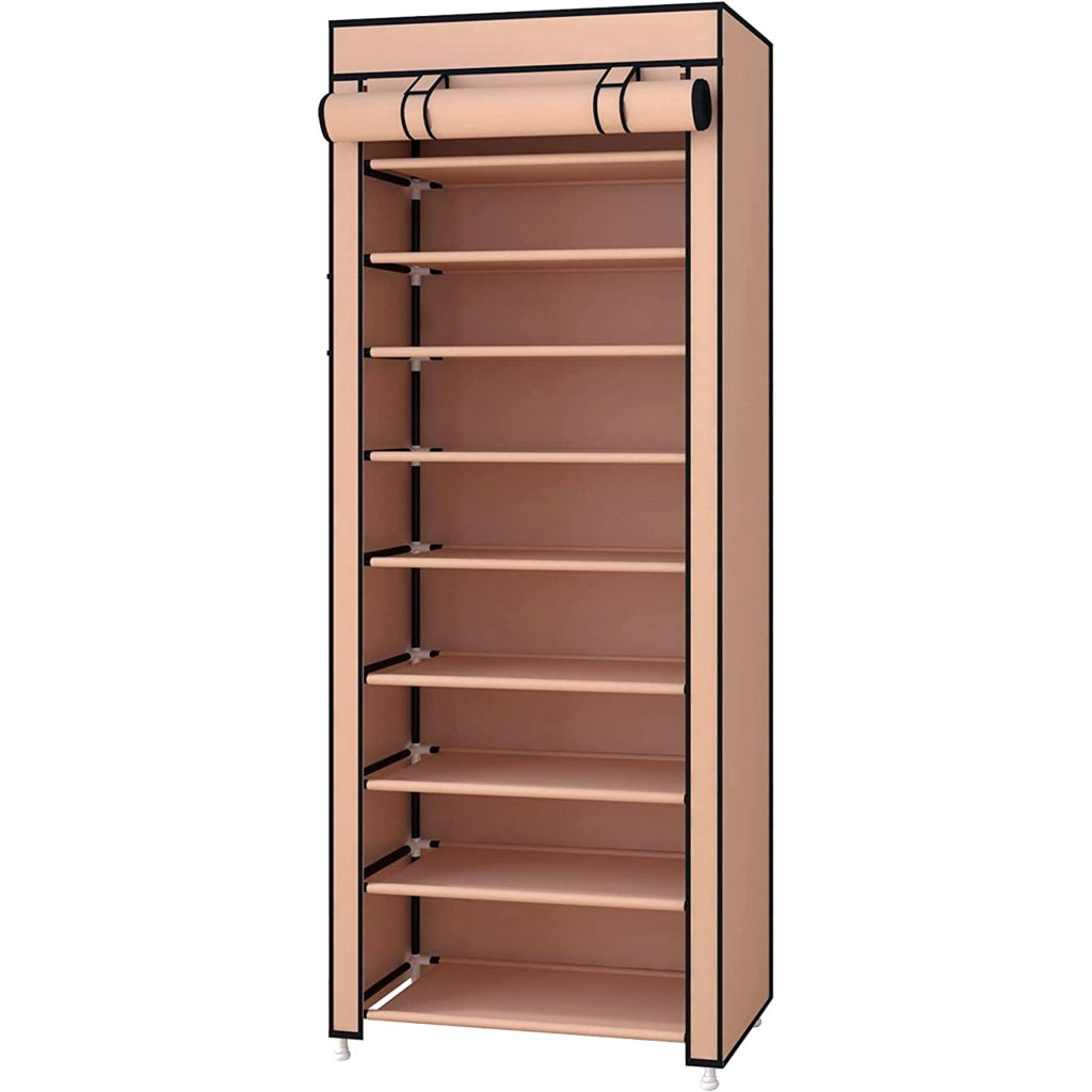 Scarpiera in Tessuto per Scarpe con Anta con Cerniera e Tasche Laterali 160x88x30cm, 27 paia. Marrone