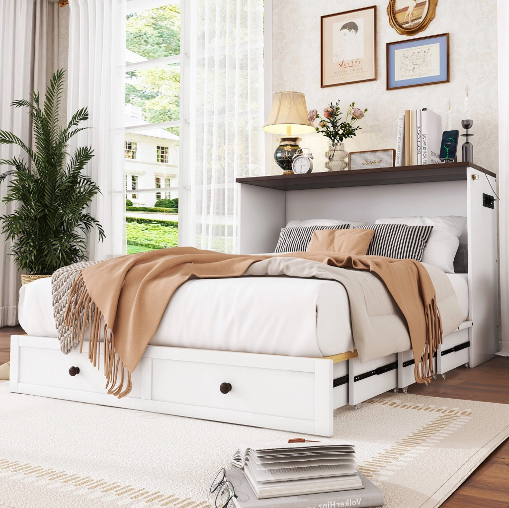 Letto matrimoniale trasformabile in armadio 140x200 cm bianco