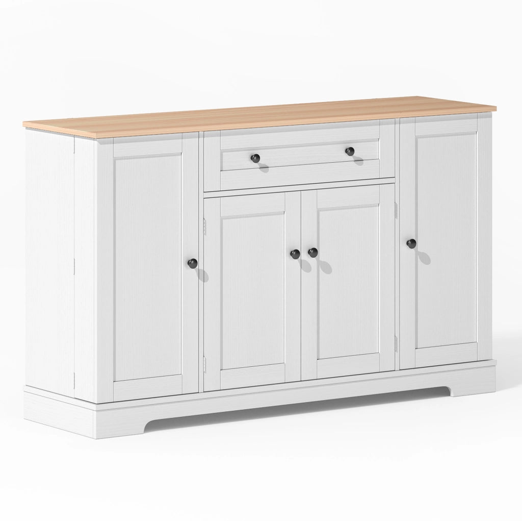 Buffet da cucina 138 cm con cassetto, ante e ripiani regolabili in MDF naturale e bianco