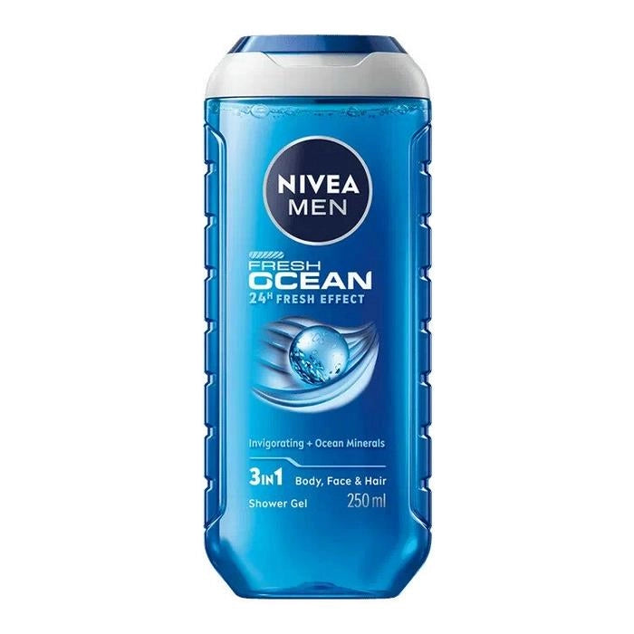 NIVEA MEN DOCCIA GEL SHAMPOO 3 IN 1 24H DI FRESCHEZZA CON MINERALI OCEANICI 250 ML
