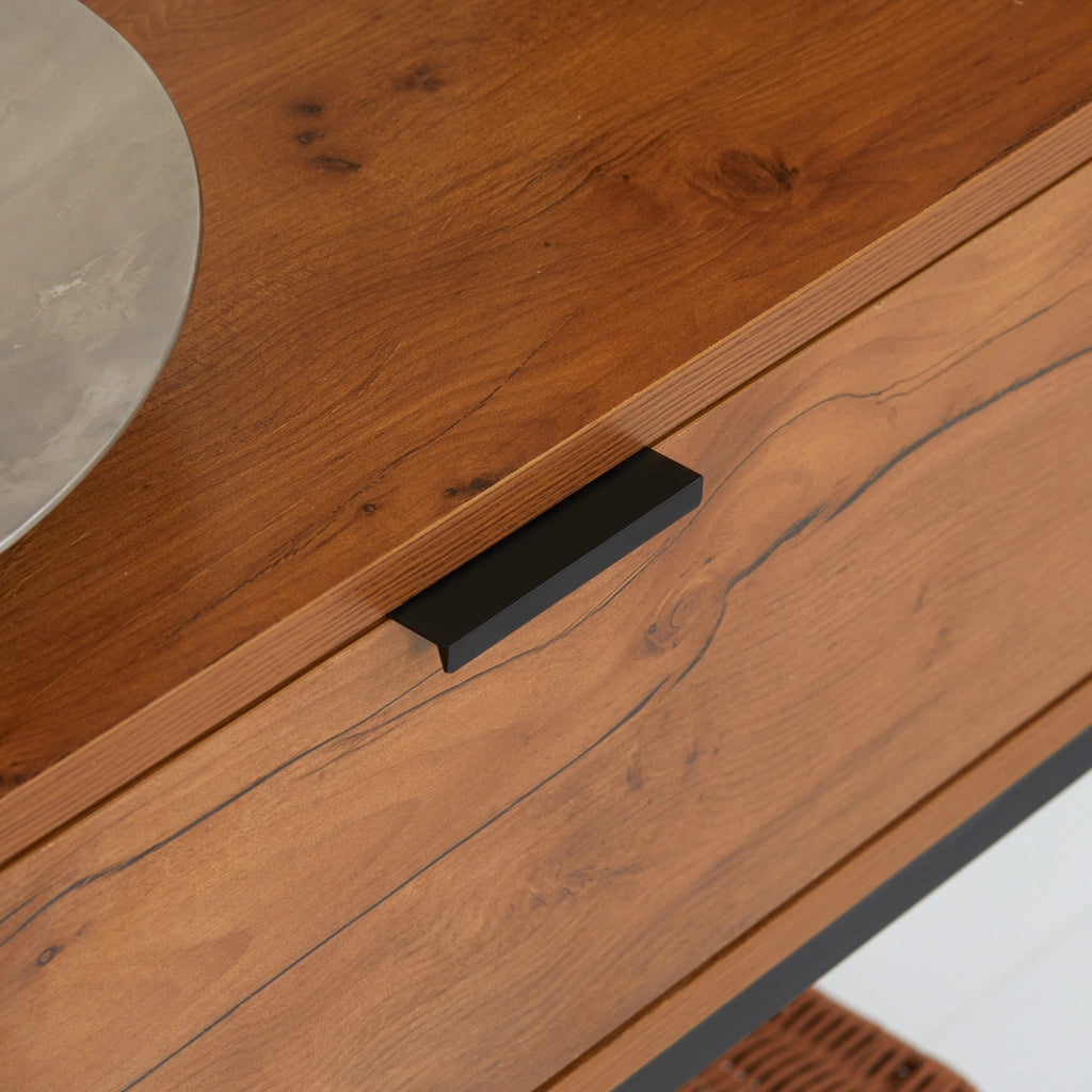 TAVOLINO CONSOLLE con cassetto 80 x 30 x 76 cm in legno naturale e metallo nero