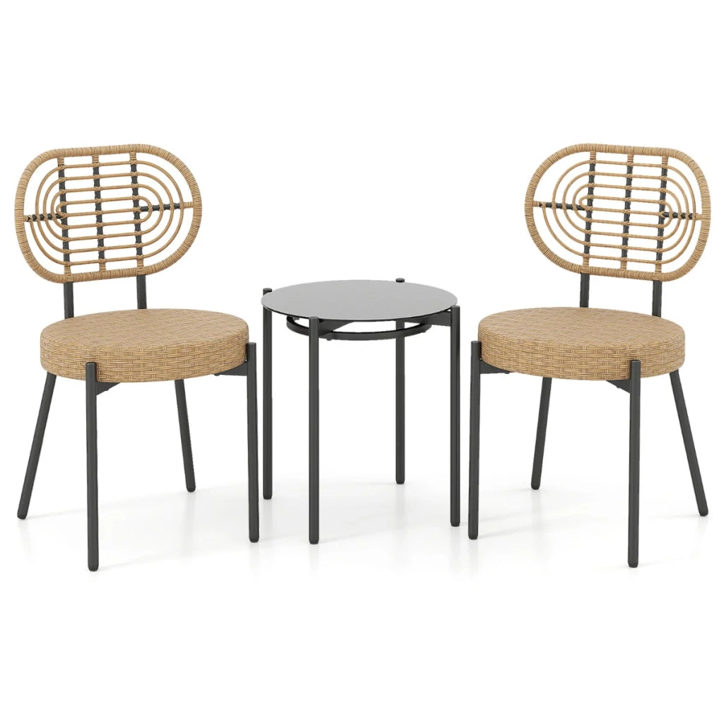 Set di 3 set da bistrot per patio 57,5 ​​x 45,5 x 82 cm sedute ergonomiche con tavolino rotondo in resina intrecciata marrone 20_0020625