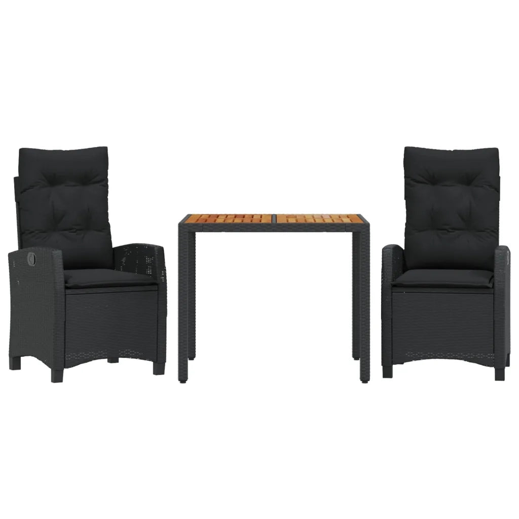Set da Pranzo da Giardino 3 pz con Cuscini Nero in Polyrattan 3212662