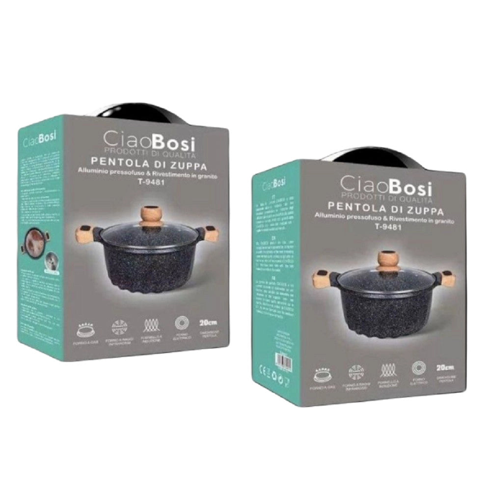 Trade Shop - Pentola Tegame Per Zuppa Rivestito Granito Con Coperchio 20cm Antiaderente T-9481 -
