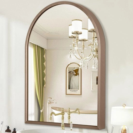 Specchio per parete curvo con cornice in alluminio, specchio da bagno in metallo liscio, per soggiorno, camera da letto, ingresso, 65 x 45 cm