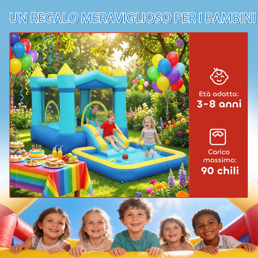 Castello Gonfiabile per Bambini 364 x 173 x 182 cm Scivolo Trampolino Piscina per  Palline o Acqua Canestro in Tessuto