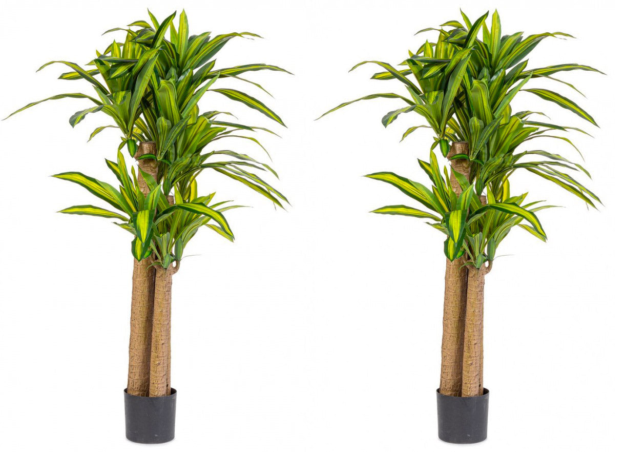 Set 2 Piante Artificiali Dracaena Ø110x150 cm in Plastica con Vasi Verde