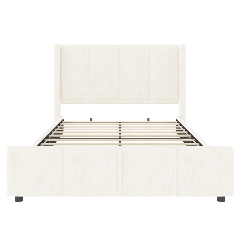Letto matrimoniale 140x200 cm in velluto beige con USB/Type-C