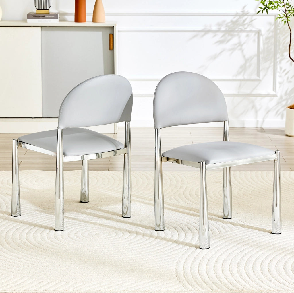 Sedia da pranzo 80 cm con schienale ergonomico in PU e metallo grigio chiaro