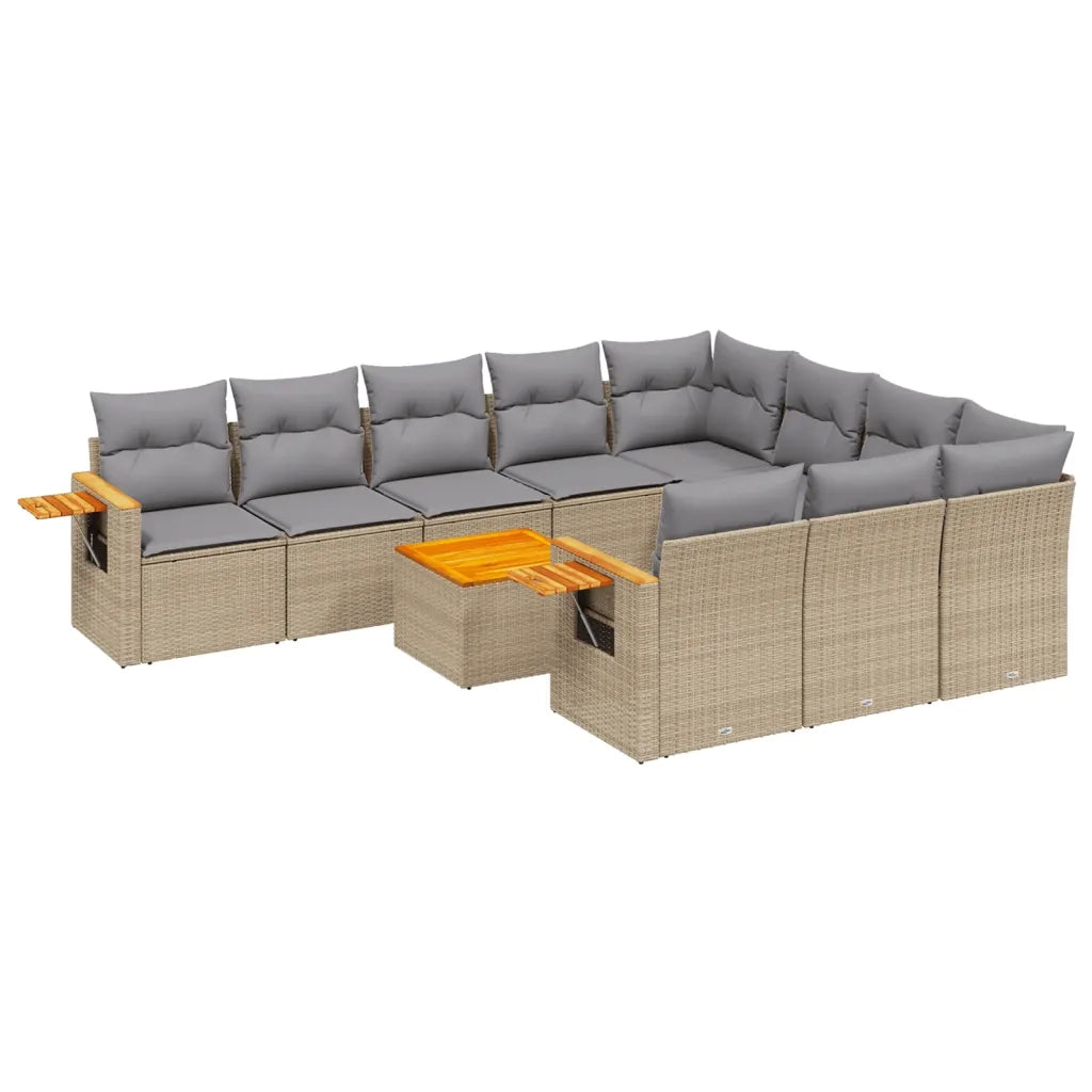 Set Divani da Giardino 11 pz con Cuscini Beige in Polyrattan 3227186