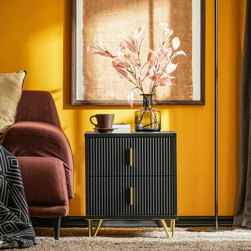 Comodini letto con cassetti Tavolino da salotto o soggiorno Tavolino telefono 40x40cm Nero 2 cassetti FBT115-SCH