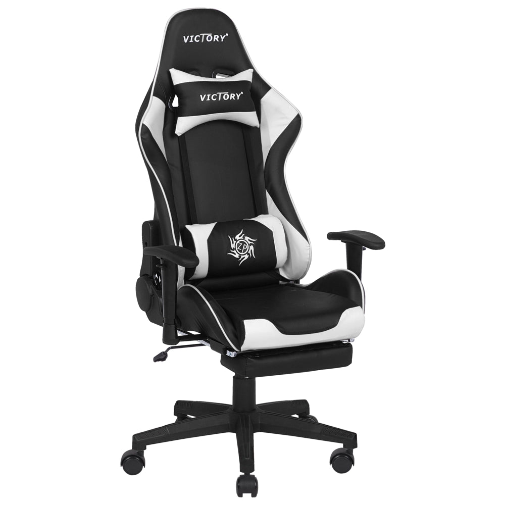 Sedia Gaming Nera Bianca Ecopelle Girevole Regolabile Braccioli e Poggiapiedi Regolabile in Altezza Moderna