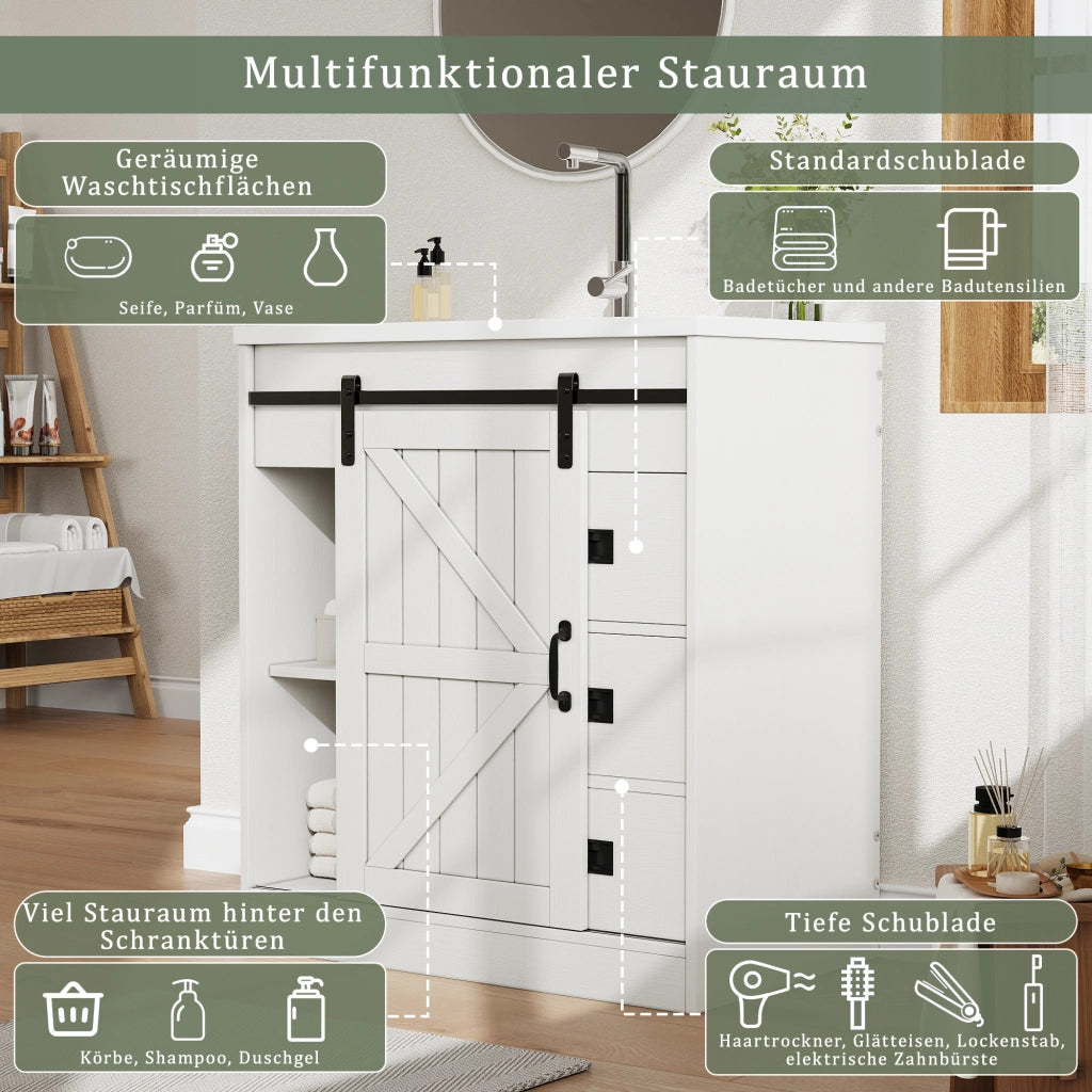 Mobile sottolavabo con lavabo in ceramica e ampio spazio contenitore, per bagno, bianco, 76 × 46,5 × 87,5 cm
