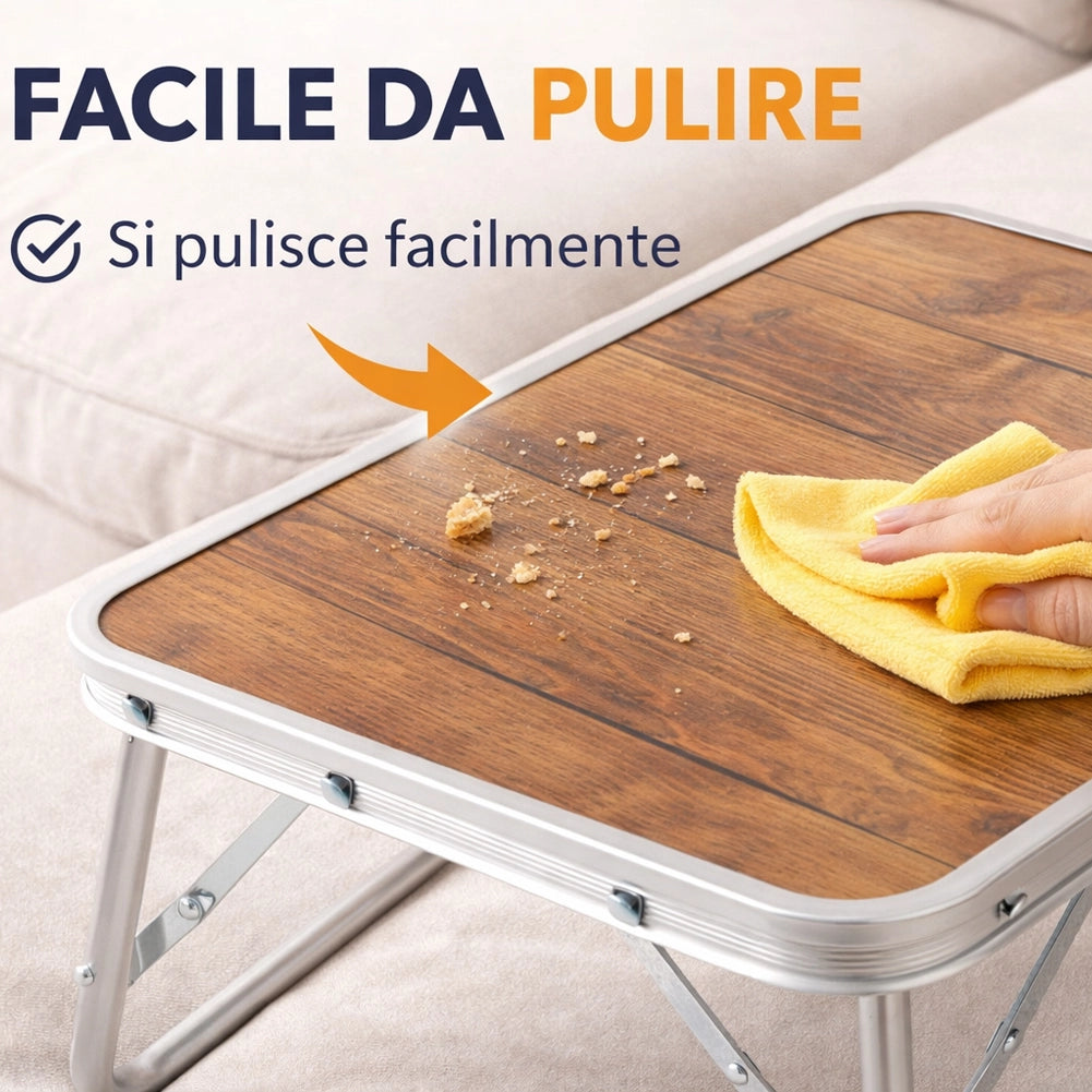 Tavolo Vassoio Pieghevole 60x40x25 cm Tavolino per Divano Letto in Alluminio e MDF Legno