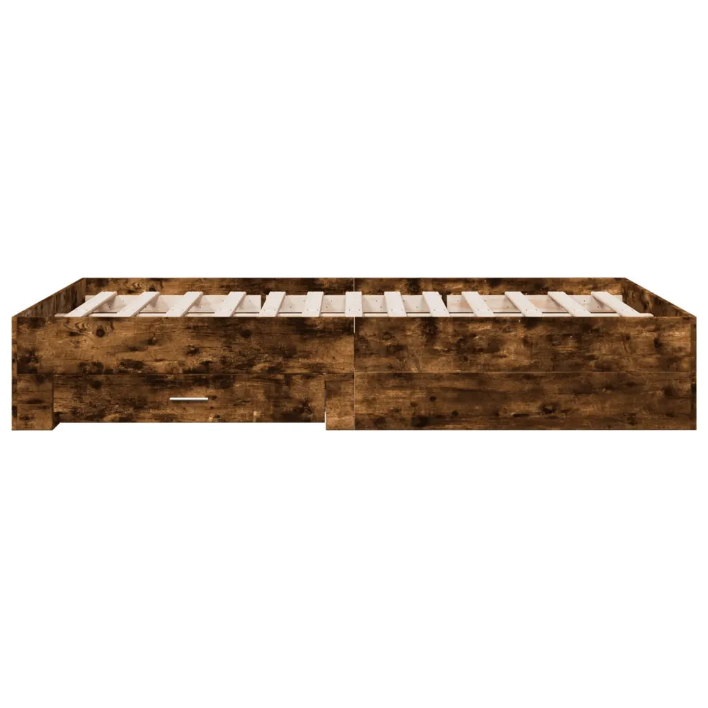 Letto matrimoniale | Letto per adulti | Giroletto con Cassetti Rovere Fumo 140x190 cm Legno Multistrato