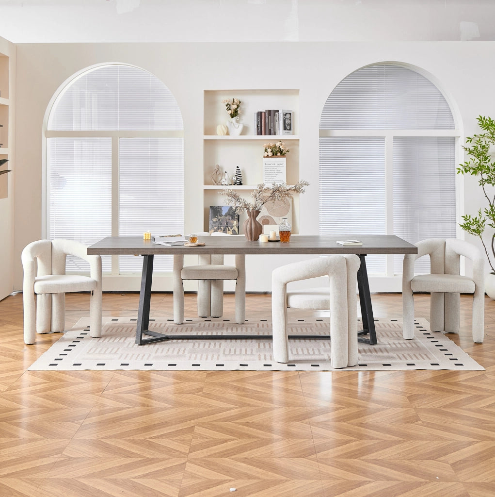 Sedia con Braccioli in Chenille; Beige; Sedia Imbottita per Sala da Pranzo e Ufficio