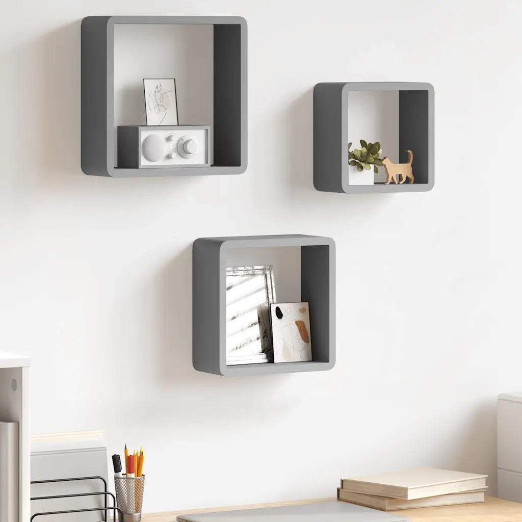 Mensole a Cubo da Parete 3 pz Grigie in MDF 323954