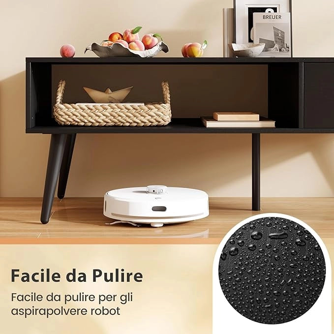 Tavolino da Salotto Rettangolare Design Moderno, Tavolino da Caffè con Cassetto e Mensola Inferiore, Tavolino Basso da Divano con Gambe in Metallo per Soggiorno, 109 x 55 x 42 cm (Nero)