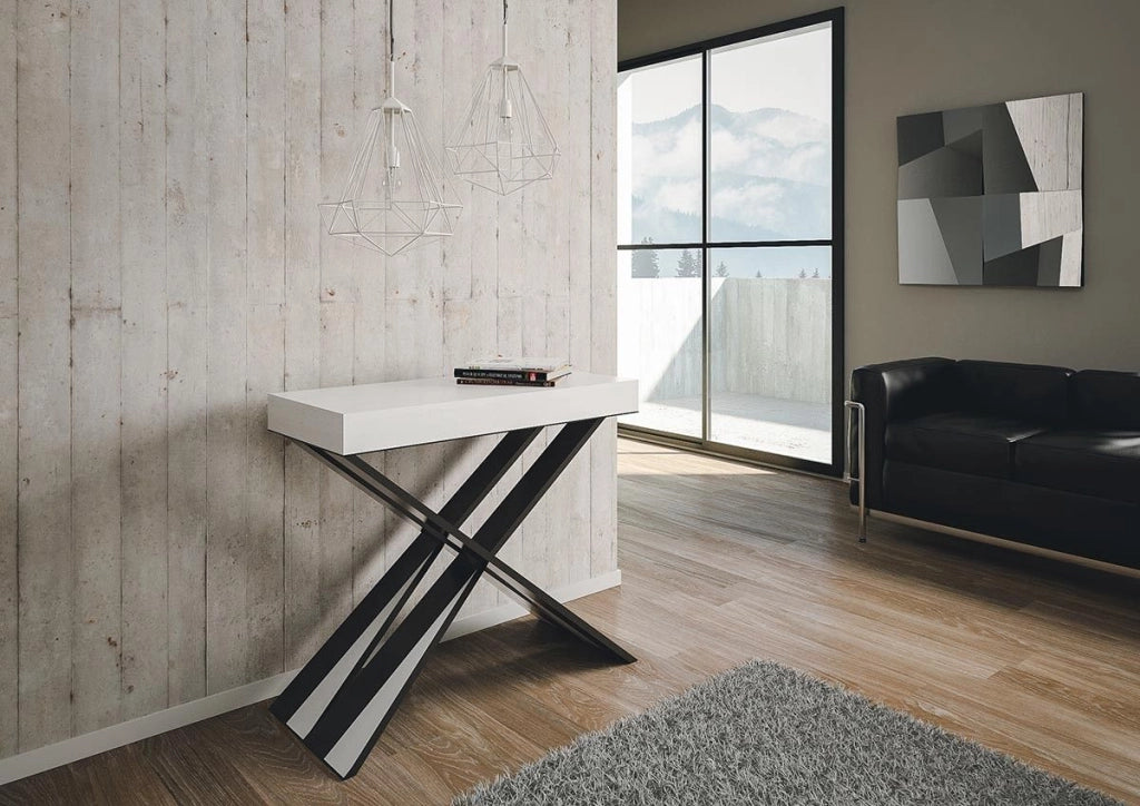 Consolle allungabile 90x40/196 cm Diagis Small Bianco Frassino telaio Antracite