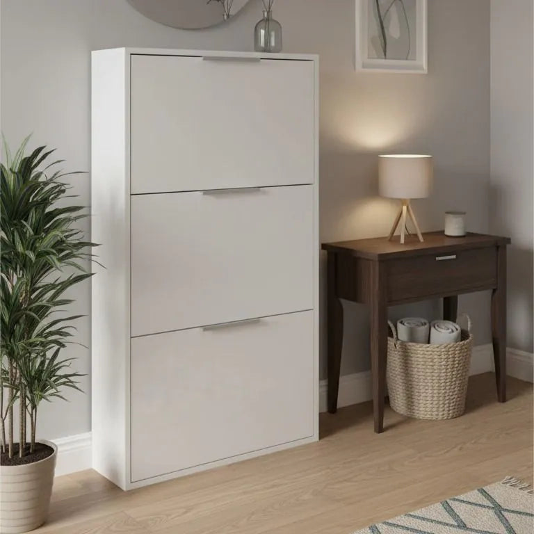 SCARPIERA 3 RIBALTE BIANCO LUCIDO DOPPIA PROFONDITA' L.65 P.25 H.119,5 cm