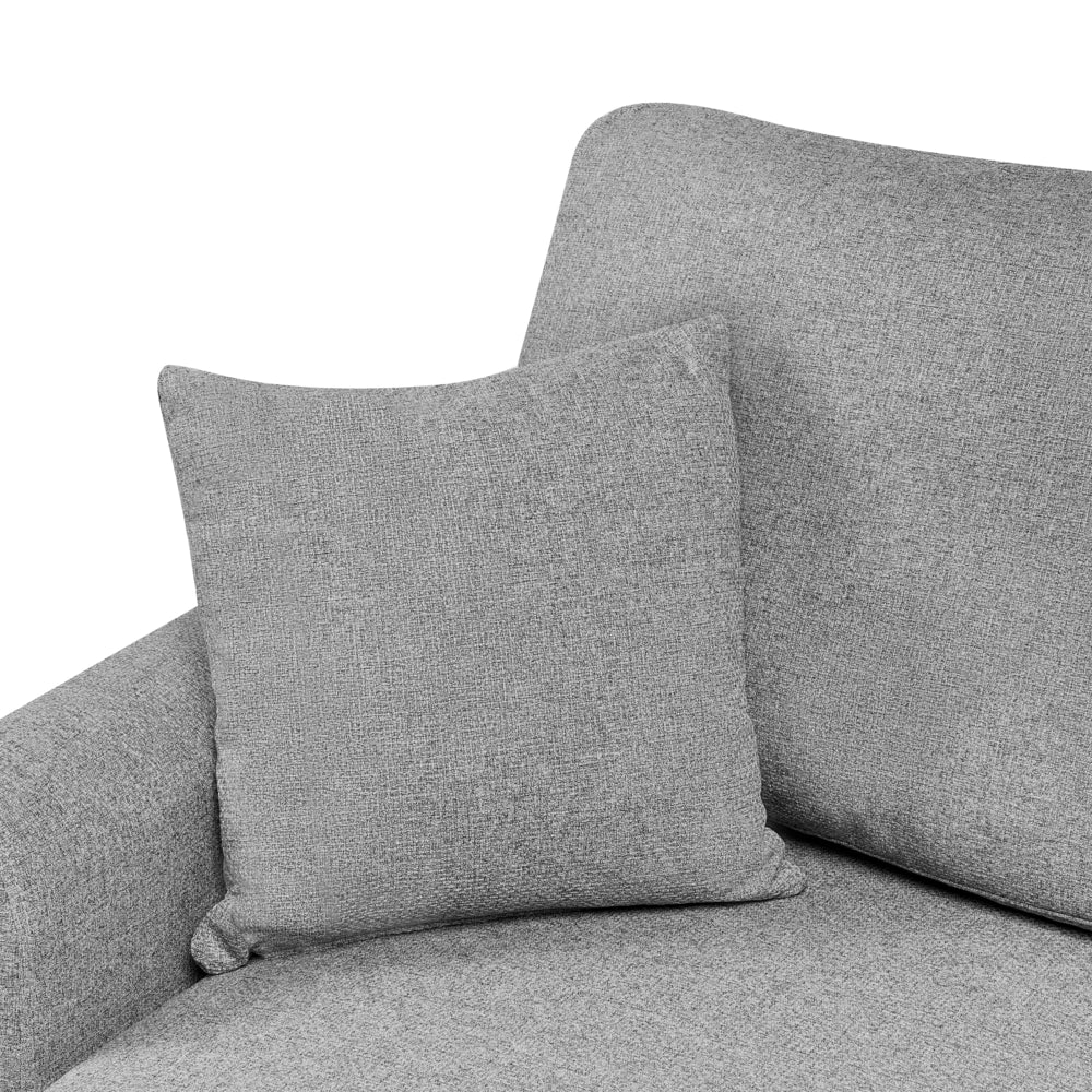 Divano letto angolare con contenitore lato destro grigio rivestimento in poliestere effetto lino contenitore cuscini design moderno