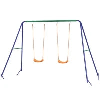 Altalena per Bambini 3-8 Anni con 2 Seggiolini e 4 Picchetti, in Metallo e PP, 269x160x180 cm