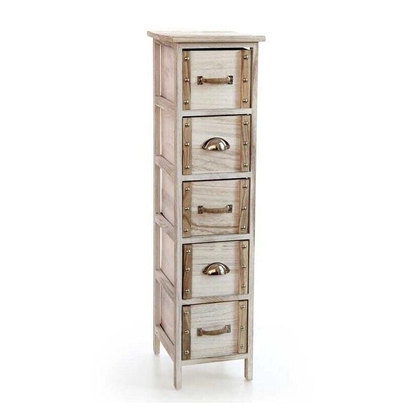 CASSETTIERA IN LEGNO DECORATA CON 5 CASSETTI NATURALE CHIARO 26 X 32 X 98 CM