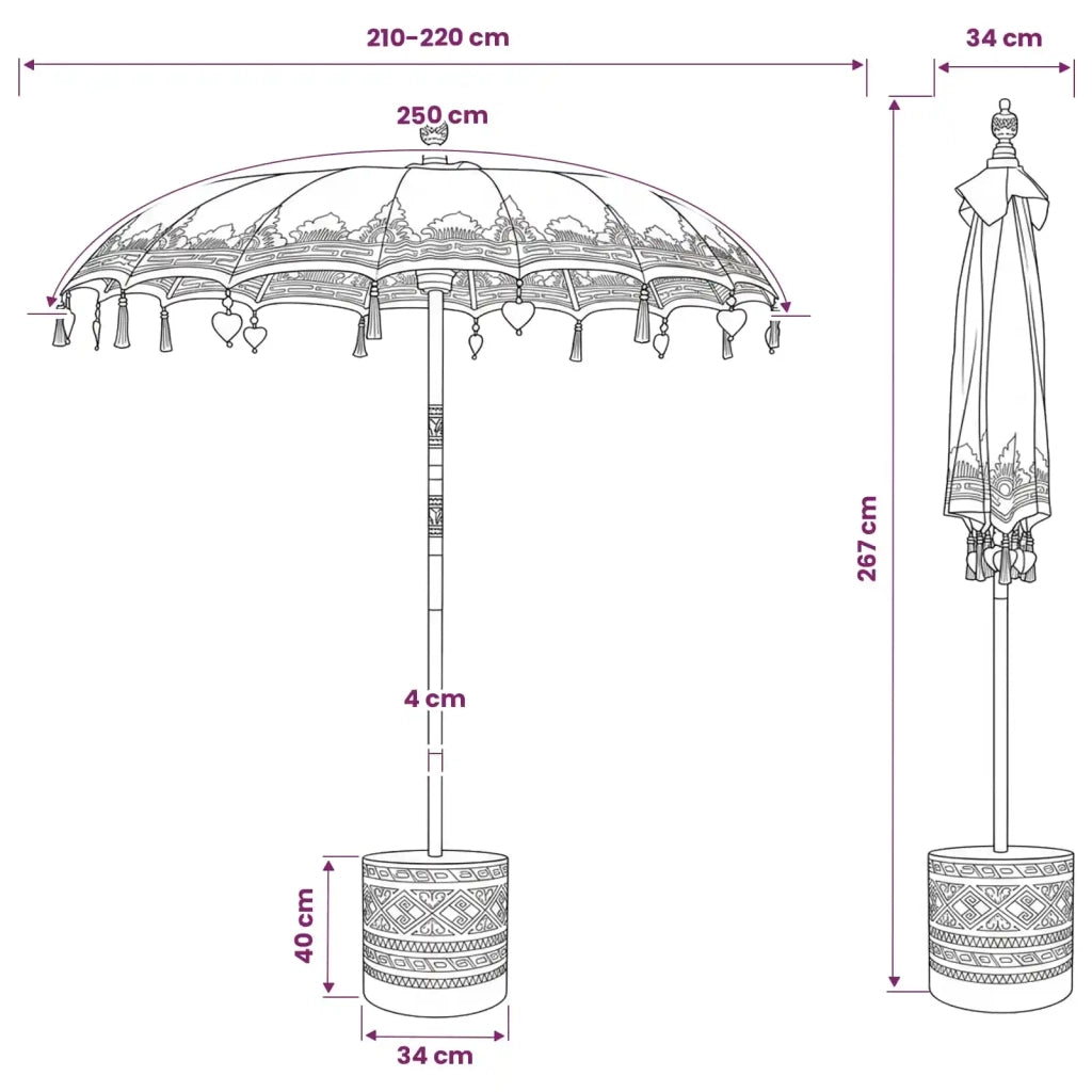 Ombrello balinese con base 2 pz Rosa 3433029