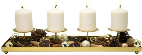 Candelabro dorato per 4 candele - Supporto decorativo per candele e tavolo da pranzo per l'Avvento