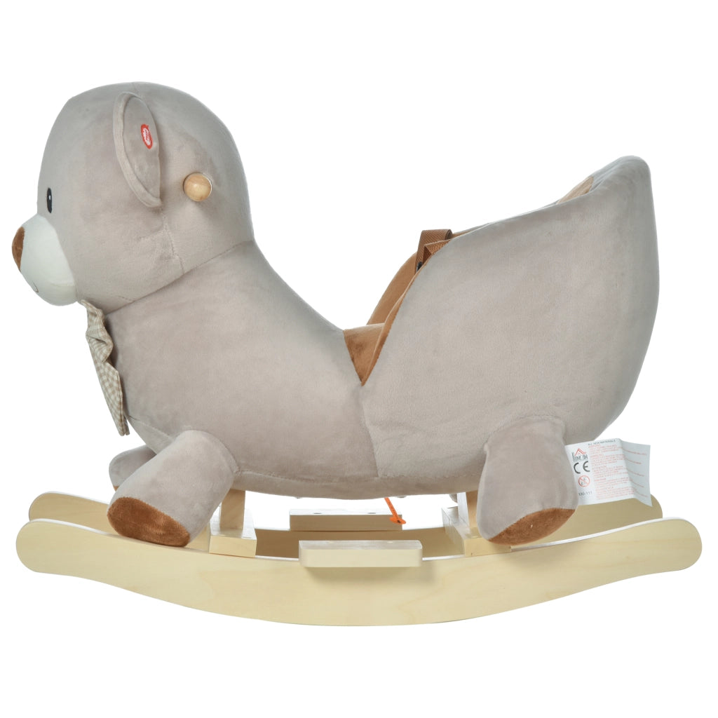 Dondolo Peluche Orsetto per Bambini con Sonido e Cinturino ¨C zephmum ¨C Grigio 60x33x50 cm