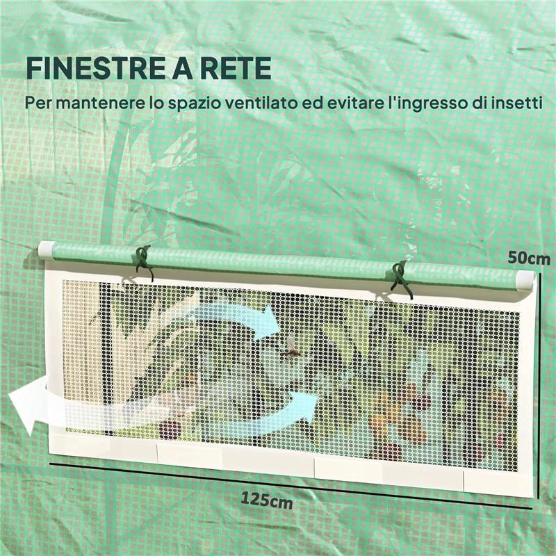 SERRA A TUNNEL PER ORTO 3X3X2 M IN ACCIAIO E PE ANTI UV CON PORTE AVVOLGIBILI E FINESTRE, VERDE