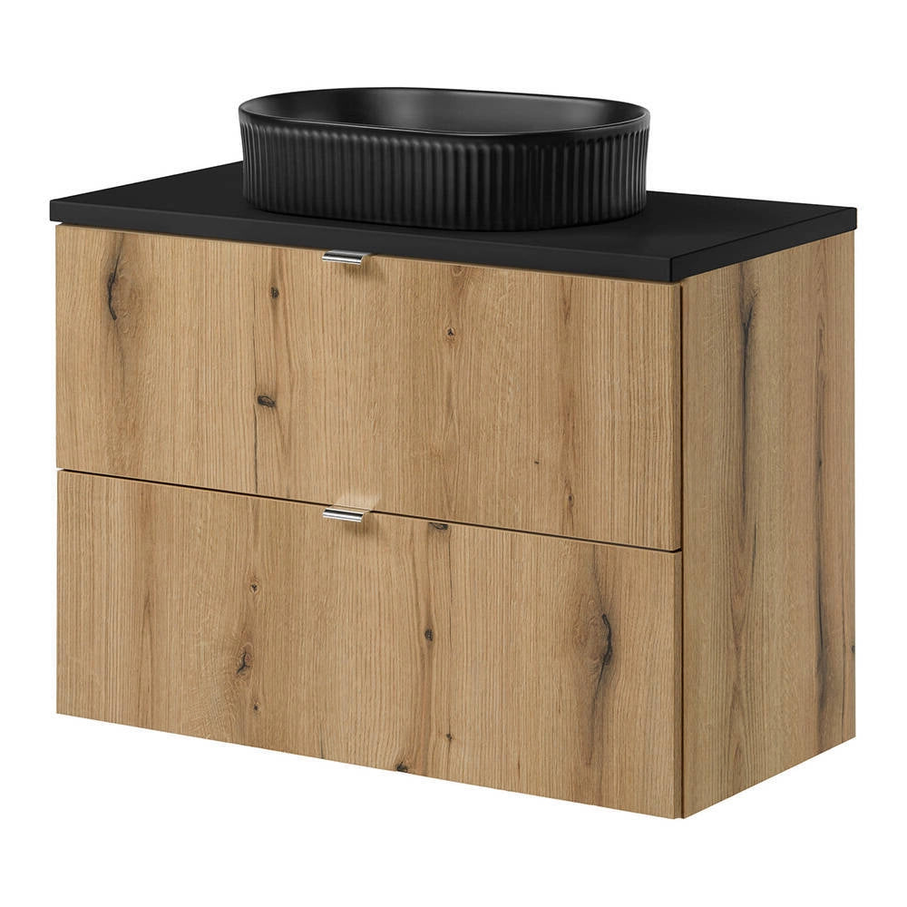 Mobile Sottolavabo NEWPORT da Parete a 2 Cassetti 80x60x40 cm - Effetto Rovere/Nero [en.casa]