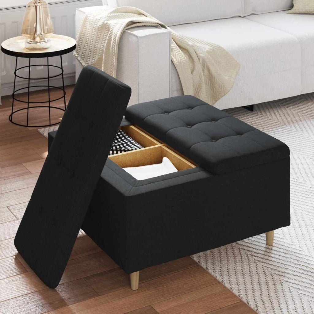 Pouf contenitore con cuscino Nero 80 x 80 x 45 cm Tessuto