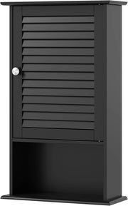 Armadio da Bagno a Parete con Porta, 2 Ripiani Regolabili e Scomparto Aperto, Armadio in Legno a 3 Livelli, Mobile Multiuso per il Bagno, Cucina, Ingresso, 42x17x70 cm (Nero)