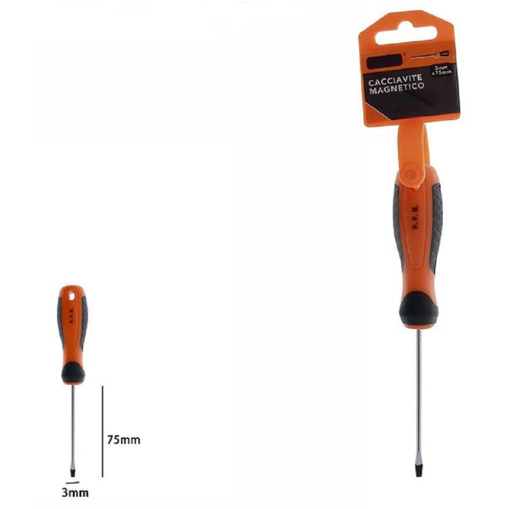 Trade Shop - Cacciavite Giravite Magnetico Punta A Taglio 3x75mm Impugnatura Ergonomica 07423 -