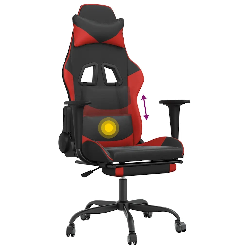 Sedia da Gaming | Sedia da e-sports Massaggio Poggiapiedi Nero e Rosso Similpelle