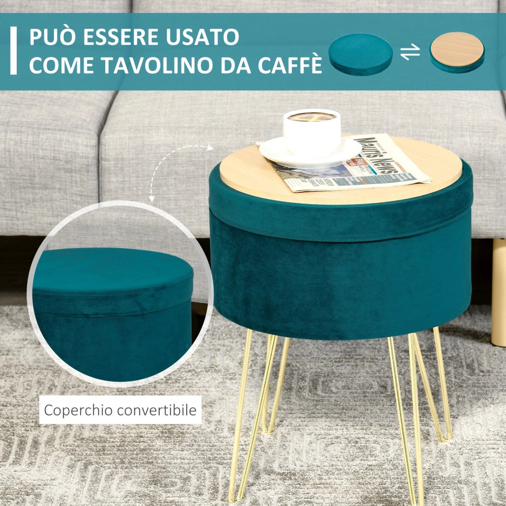 Pouf Tavolino Contenitore in Legno e Velluto Verde ¨C zephmum