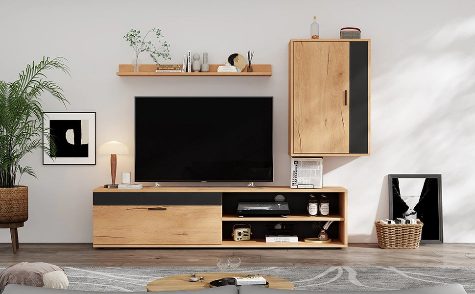 Cassettiera TV Rovere e Nero in truciolare 140 cm