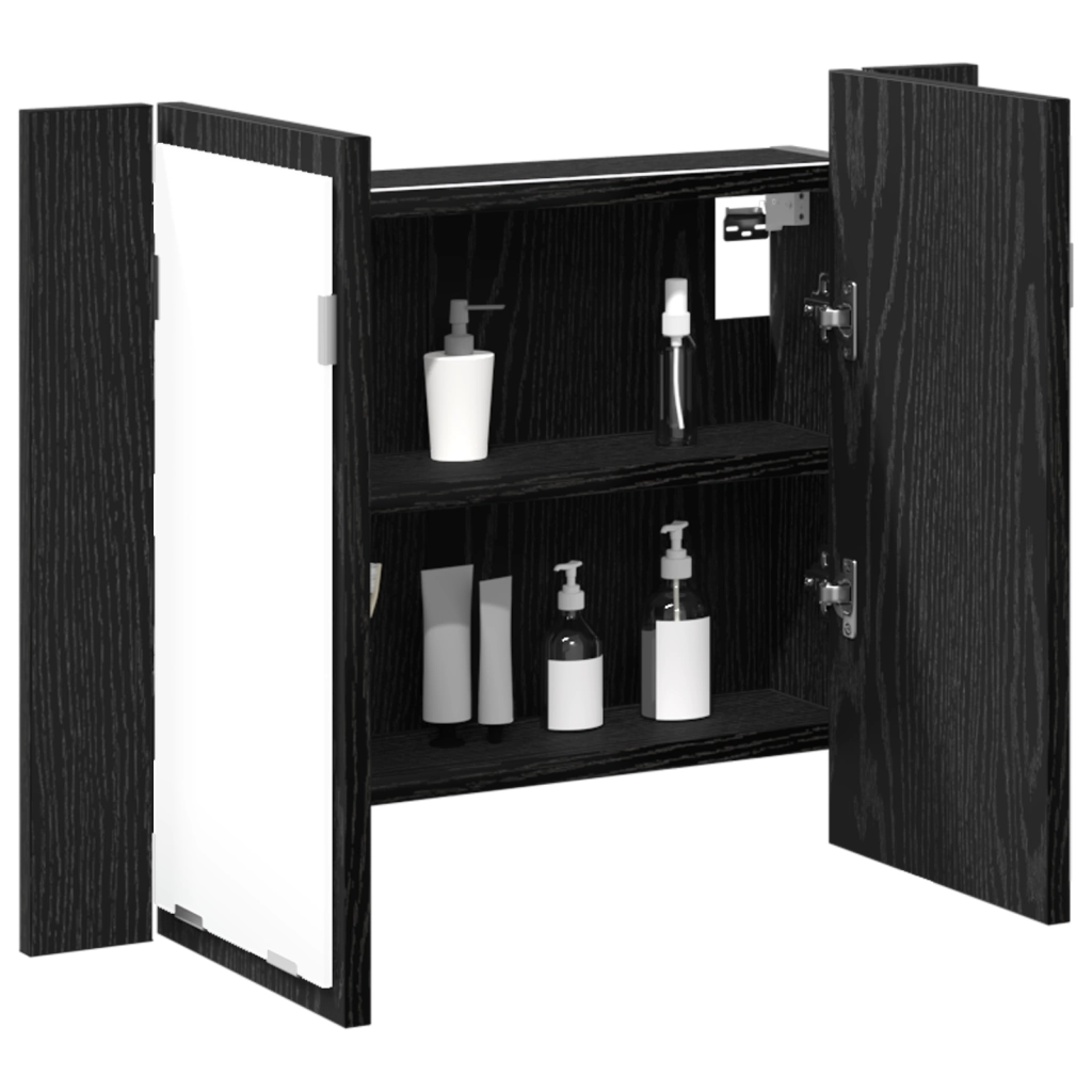 Armadio da bagno LED  Nero Rovere 60x12x45 cm in legno ingegnerizzato