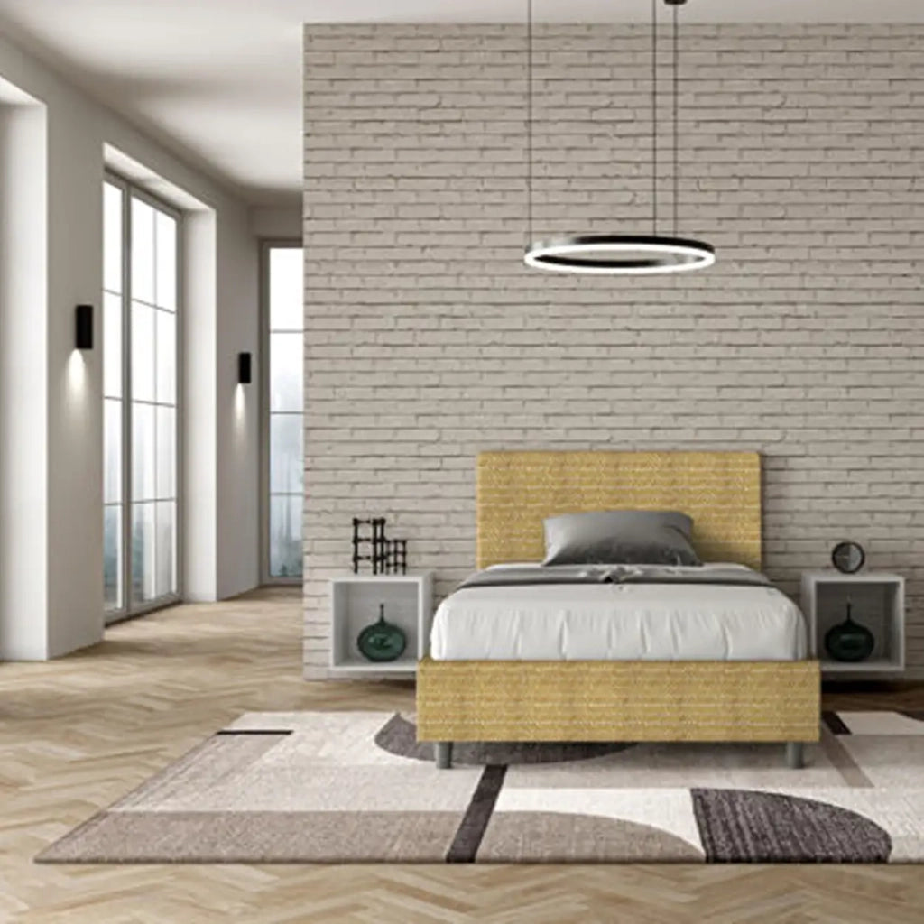 Letto una piazza e mezza contenitore imbottito 120x200 tessuto Aragona 3 giallo Adele