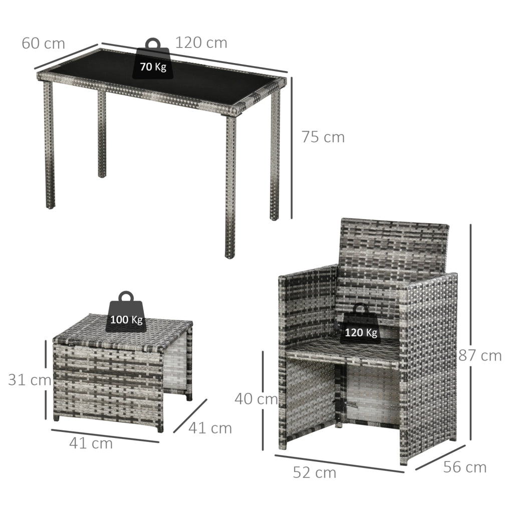 Salotto da giardino 5 pezzi in polyrattan grigio con tavolo in vetro temperato