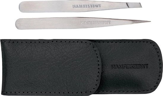 Set di pinze con custodia in pelle - acciaio inossidabile - finitura a spigolo e angolo - nero