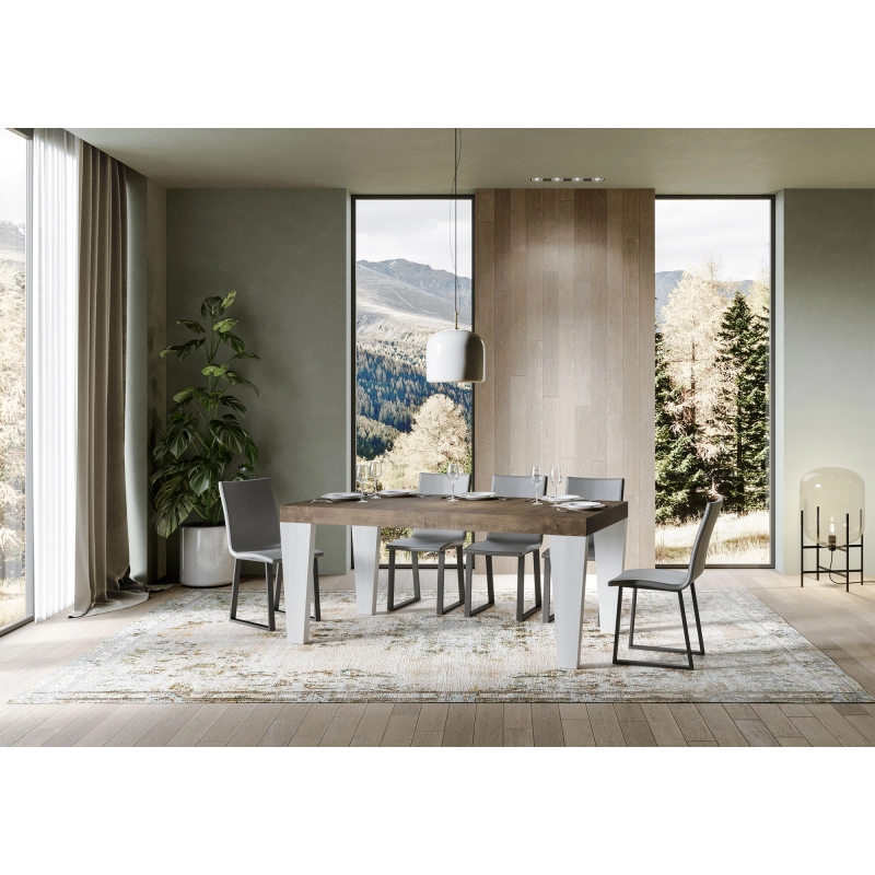Tavolo allungabile 90x180/440 cm Spimbo Mix piano Bianco Frassino - - Noce/Bianco Frassino
