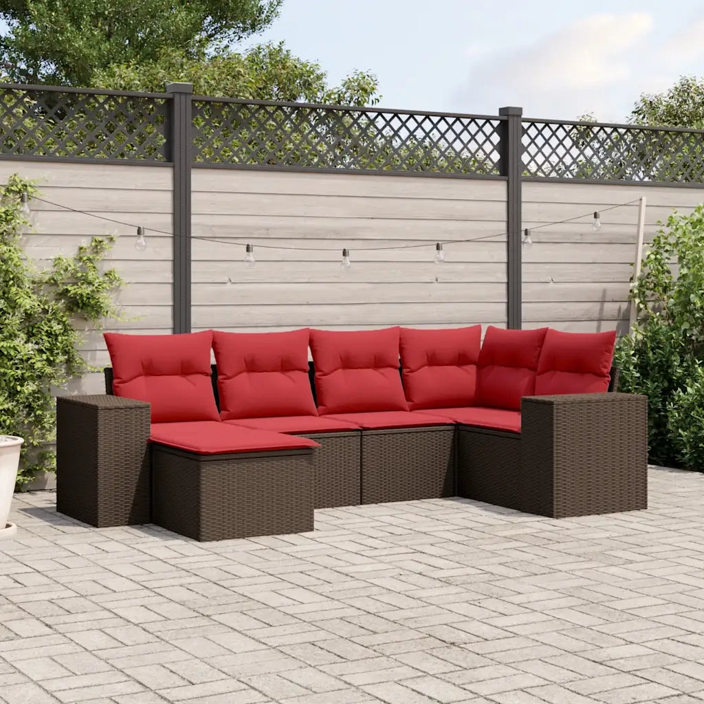 Set Divani da Giardino 6 pz con Cuscini Marrone in Polyrattan 3222863