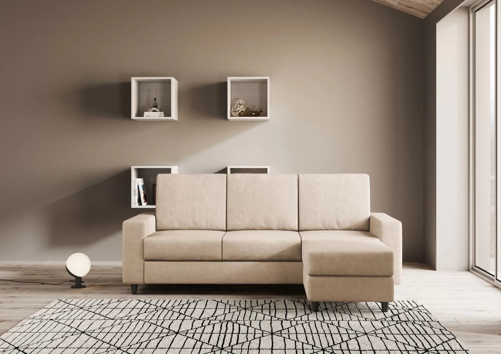 Divano sakar 3 posti (tre sedute da 60cm) + pouf misure esterne l.208 p.155 | beige - Mobili 2G