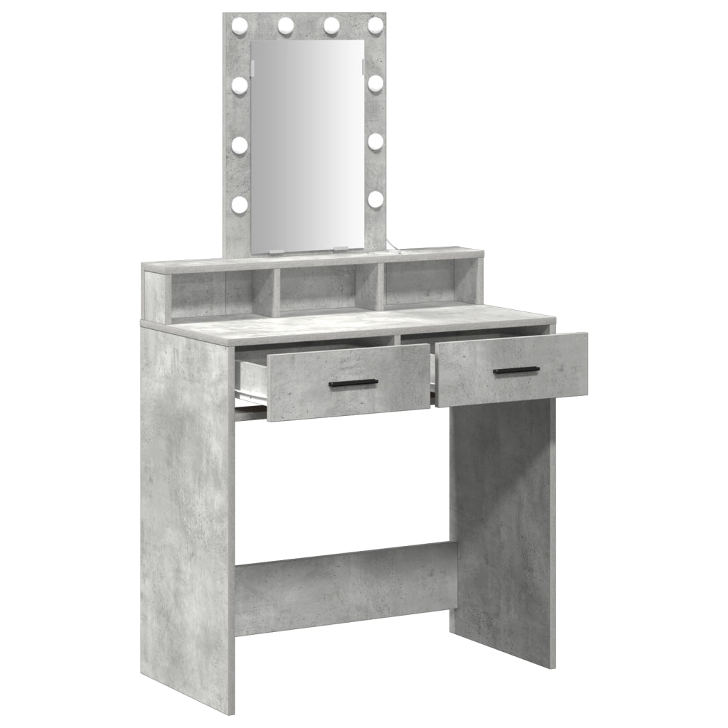 Tavolo da trucco vitaXL con luci LED Grigio cemento 79x41x140 cm