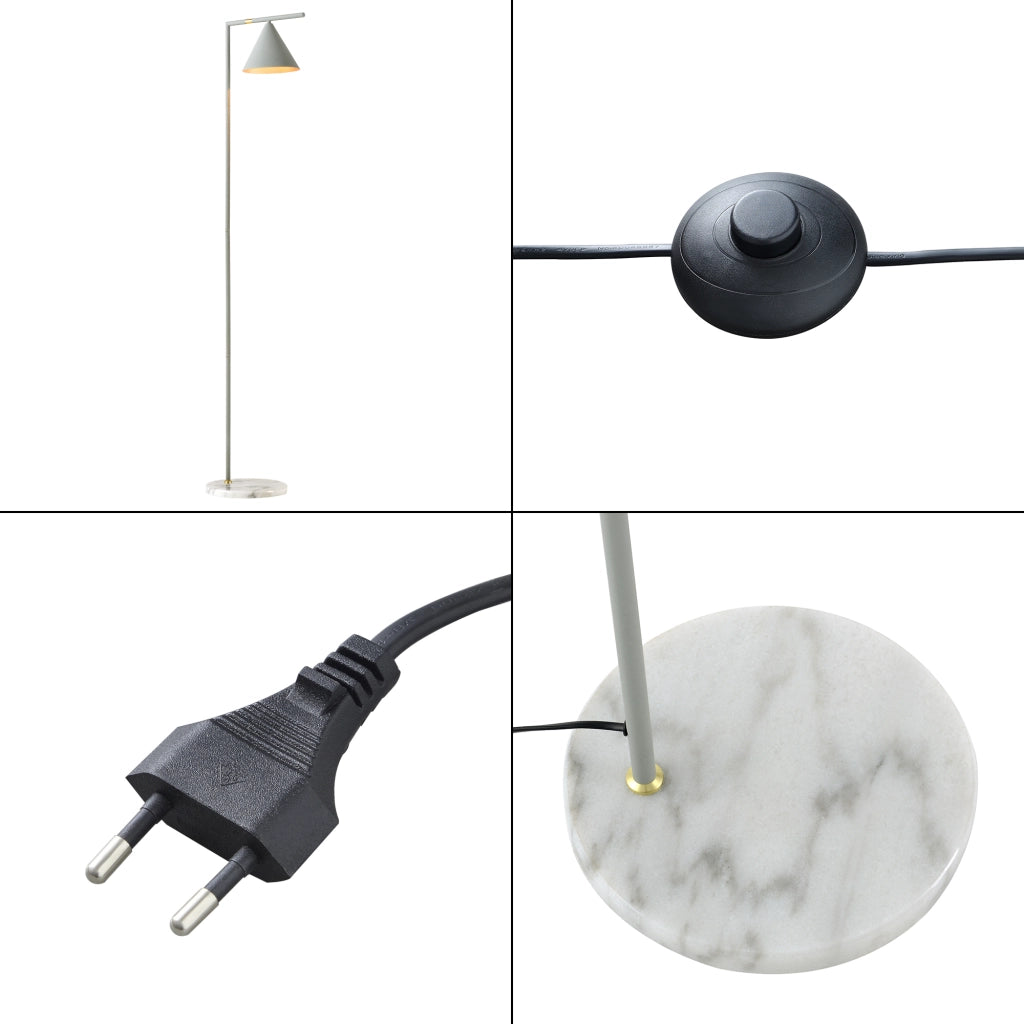 Lampada da Terra Leicester con Paralume Conico e Base in Marmo - Grigio Chiaro lux.pro