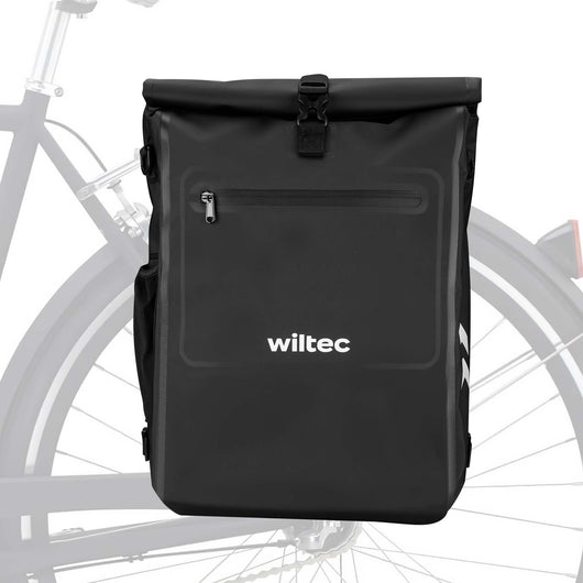 Borsa per bici 4in1 25 l nera, impermeabile, montaggio al portapacchi posteriore, scomparto laptop, elementi riflettenti