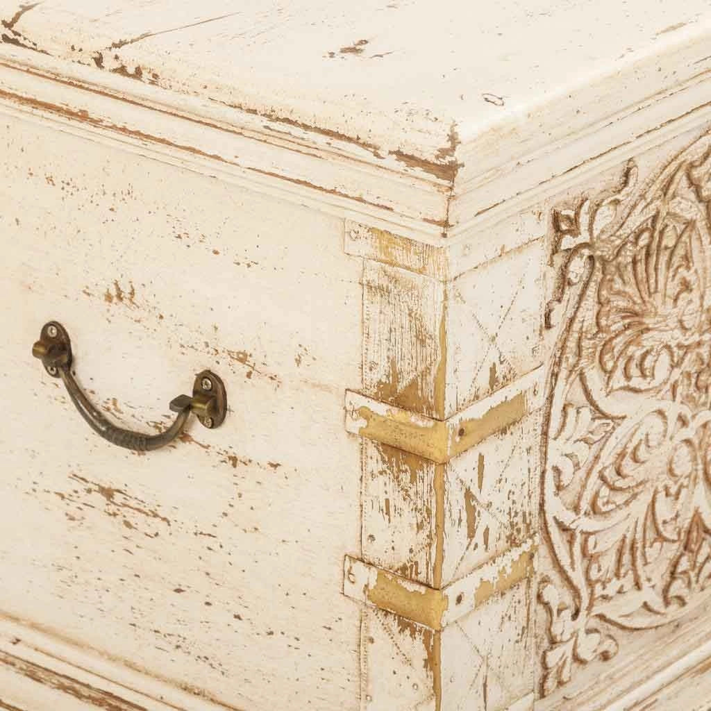 Cassapanca legno intagliato beige 103x40x43h cm